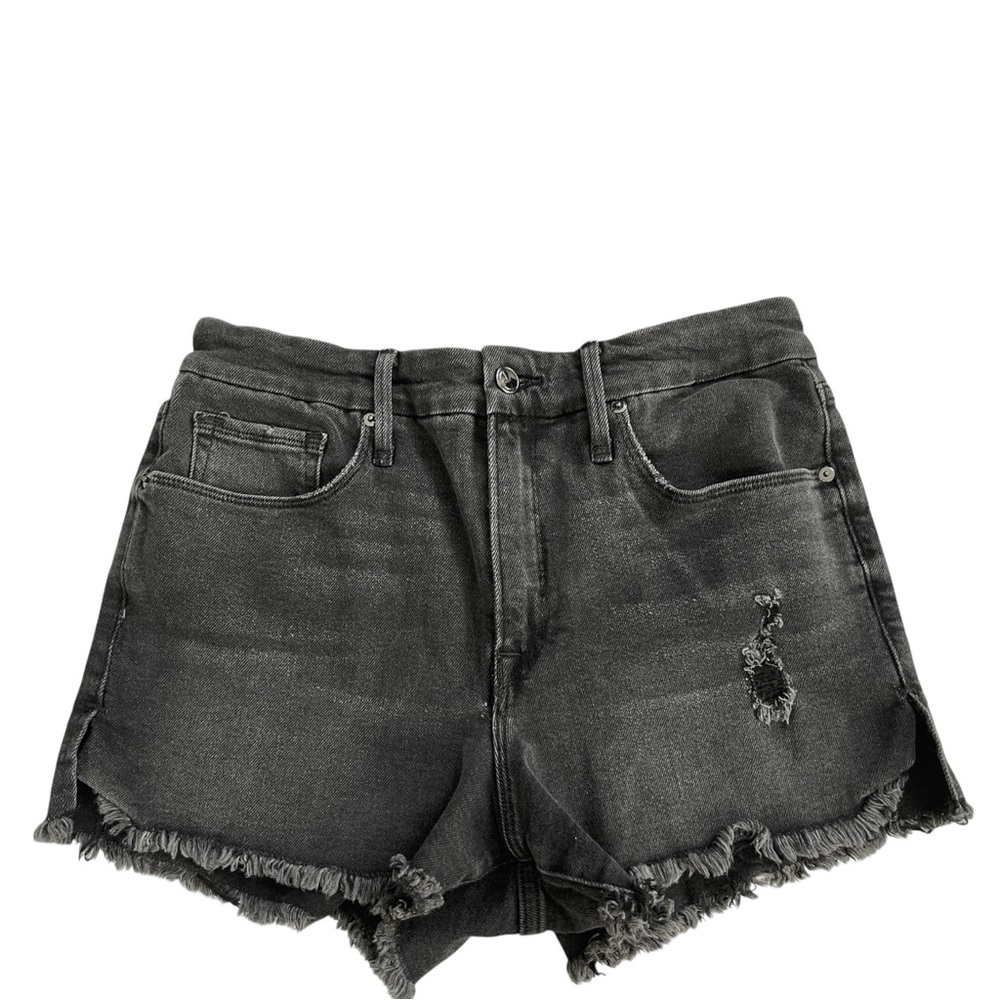 Good American High Rise Cutoff Jean Shorts Black Distressed Fray Hem 12/31